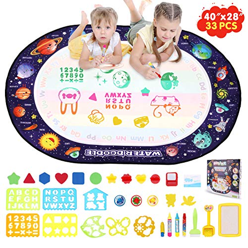 BBLIKE Tapis Aquadoodle, Tapis de dessin à l'eau Grand 40x28 pouces, Thème de l'espace extra-atmosphérique Forme Oval Doodle Mat Jouets et avec 3 stylo magique et modèle pour enfants Peinture jouets