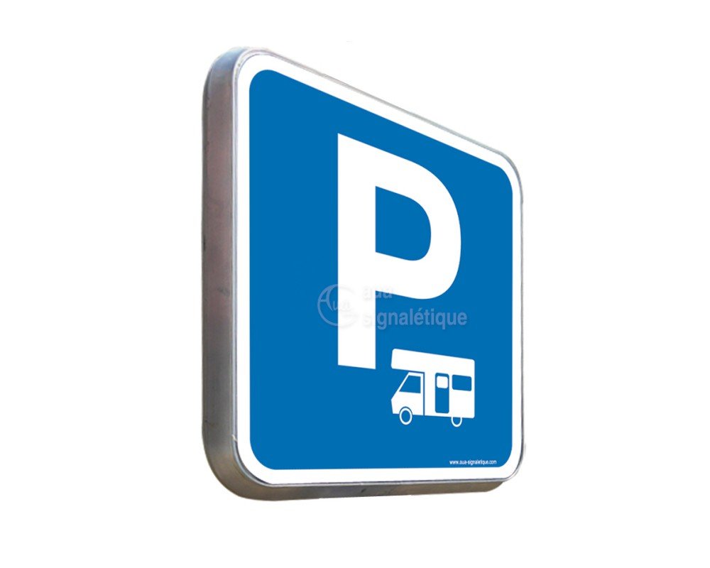 AUA SIGNALETIQUE - Parking Camping Car - Panneau Type Routier Avec Rebord - 350x350 mm alu type routier