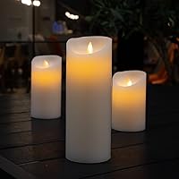 Vista 3 de Fire Tek - Vela de pilar sin llama de 3 x 8 pulgadas, 1 vela LED programable, llama bailarina, para el hogar, bodas y fiestas, vela blanca de pilar