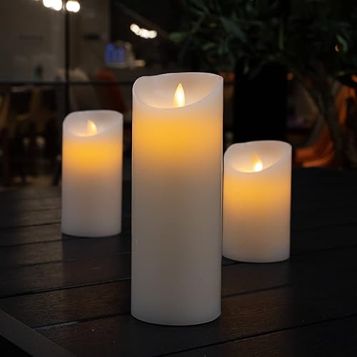 Miniatura 3 de Fire Tek - Vela de pilar sin llama de 3 x 8 pulgadas, 1 vela LED programable, llama bailarina, para el hogar, bodas y fiestas, vela blanca de pilar