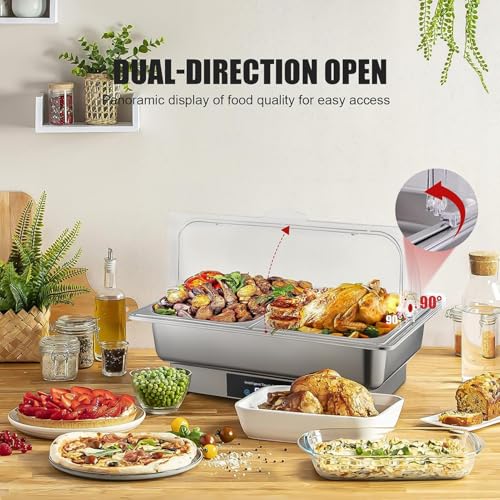 Chafing Dishes für Buffet Electric,Elektrischer Buffetwärmer - Buffet-Speisenwärmer aus Edelstahl, 9 Qt,Roll Top Chafing Dish, elektrischer Buffetserver mit Temperaturkontrollanzeige, 2 Serviertablett – Bild 4