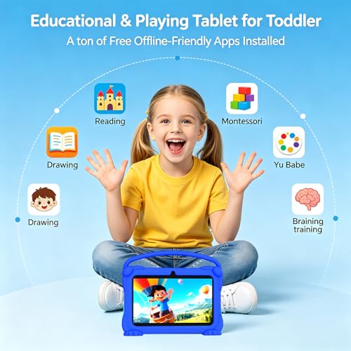 Image of 7 inch Kids Tablet, Android Tablet for Kids, 4GB RAM+32GB ROM+1TB Expand, Toddler Tablets with Shockproof Case, Parental Contral, 1024*600 IPS Screen, 3000mAh Battery, Educational, Games, Blue