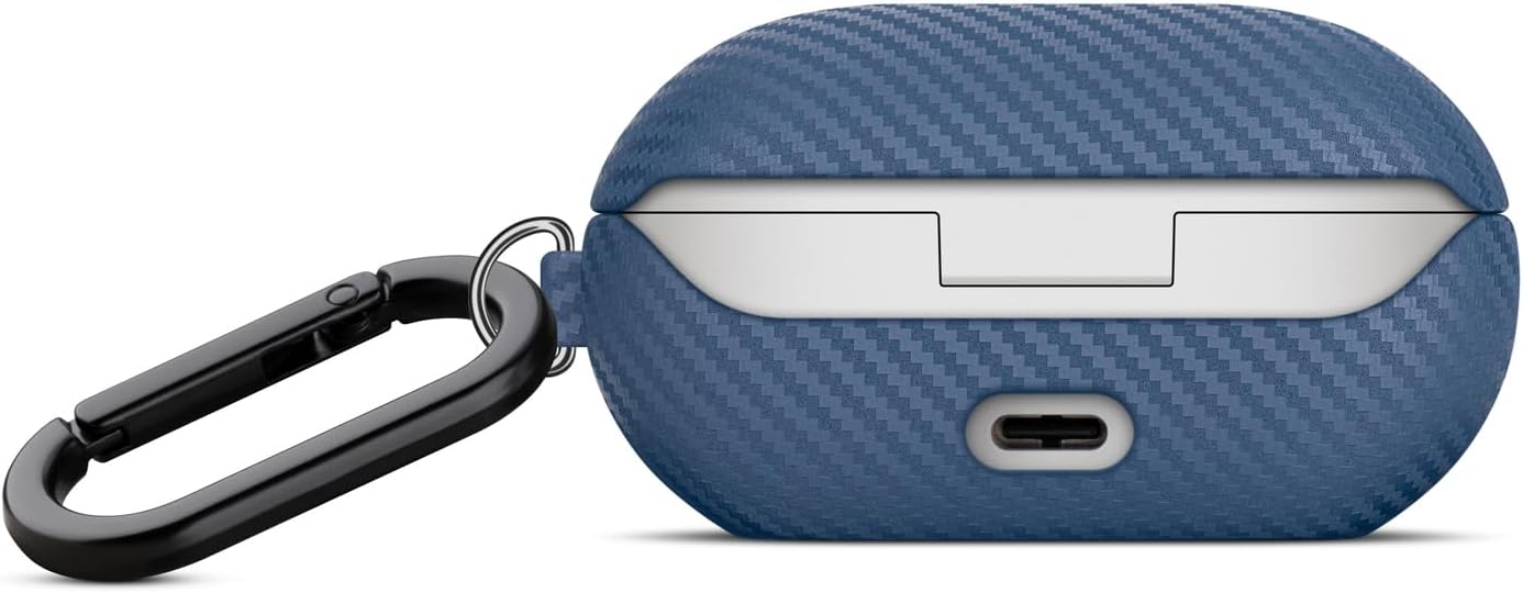 Leather Case - for Beats Solo Buds Case Cover with Keychain - Selected Skin-Friendly Leather, with Carbon Fibre Texture, Handmade Shockproof Hard Cover for Beats Solo Buds 2024 - Blue