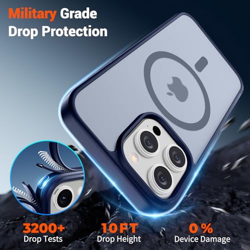 Image of SUPFINE Magnetic for iPhone 15 Pro Max Case (Compatible with MagSafe) (Military Grade Drop Protection) Slim Translucent Matte Shockproof with Anti-Fingerprint Phone Case,Navy Blue