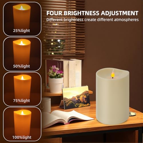 Image of Set of 2 Flameless LED Candles with 2 Remotes, 4x6 Inch Battery Powered Plastic Pillar Candles, Flickering Flame with Timer & Dimming, Ivory - Elegant, Safe Lighting for Home, Wedding, Holiday