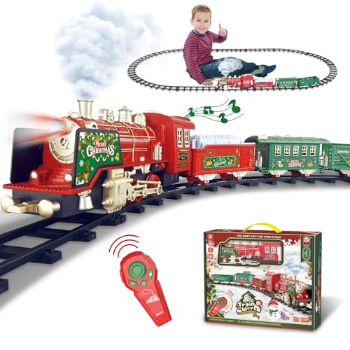 Train Set - Train Set for Under Christmas Tree - Remote Control Train Music, Light&Smoke 14 Pcs Track, Train Sets for Kids, Toddler Model Trains for 3 4 5 6 7 8 9 Years Old Boys, Girls, Birthday Gifts