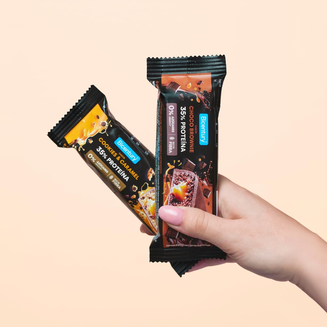 Bicentury Barritas Proteicas Choco Brownie 20g Proteína | Pack 12 Barritas | Sin Azúcares Añadidos | Alto en Fibra | Snack Fitness Rico en Proteínas