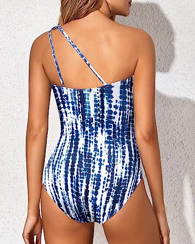 Image of Holipick One Shoulder One Piece Swimsuit for Women Tummy Control Bathing Suits Modest Full Coverage Keyhole Swimwear