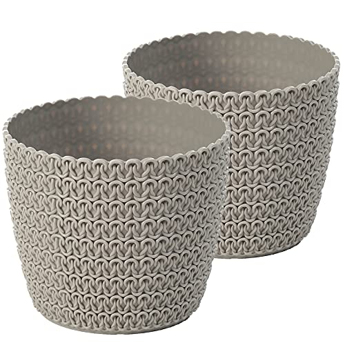 Tymar Blumentopf, 2er-Pack, runde Form, Übertopf, Häkeloptik (Beige, ø 16cm)