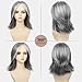 SEVENCOLORS Layered Grey Silver Wigs for White Women Short Mixed Gray Wig with Curtain Bangs Synthetic Hair Medium Length Bob Wigs