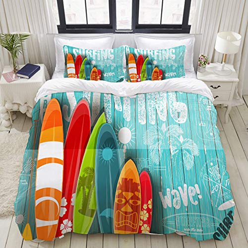 FOURFOOL Parure de lit avec Housse de Couette en Microfibre,Mur de Toit en Bois Graffiti et Planche de Surf Six Couleurs,Sets de Housse de Couette 220x240cm+2 taie d'oreiller 50x75cm