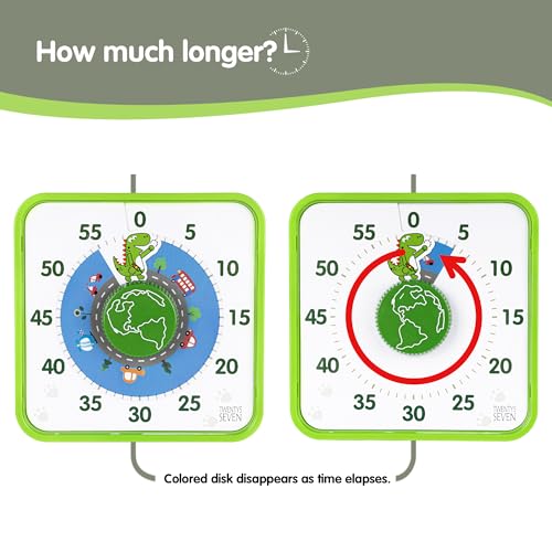 TWENTY5 SEVEN Countdown Timer 7.5 inch, 60 Minute 1 Hour Visual Timer for Classroom Teaching Tool Office Meeting, Mechanical Countdown Clock for Kids Exam Time Management Magnetic, Green Dinosaur - Image 5