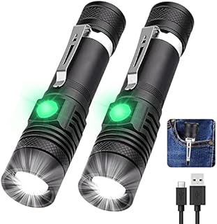 Rechargeable Flashlight, LED Tactical Flashlight, 1200 Lumens Super Bright Pocket-Sized T6 LED Torch with Clip, IPX6 Water Resistant, 4 Modes for Camping Hiking Emergency (2 Pack)