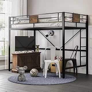 SHA CERLIN Metal Twin Loft Beds Frame with Stairs & Full-Length Guardrail, Space-Saving, Fit Kids and Adult, Noise Free, Black