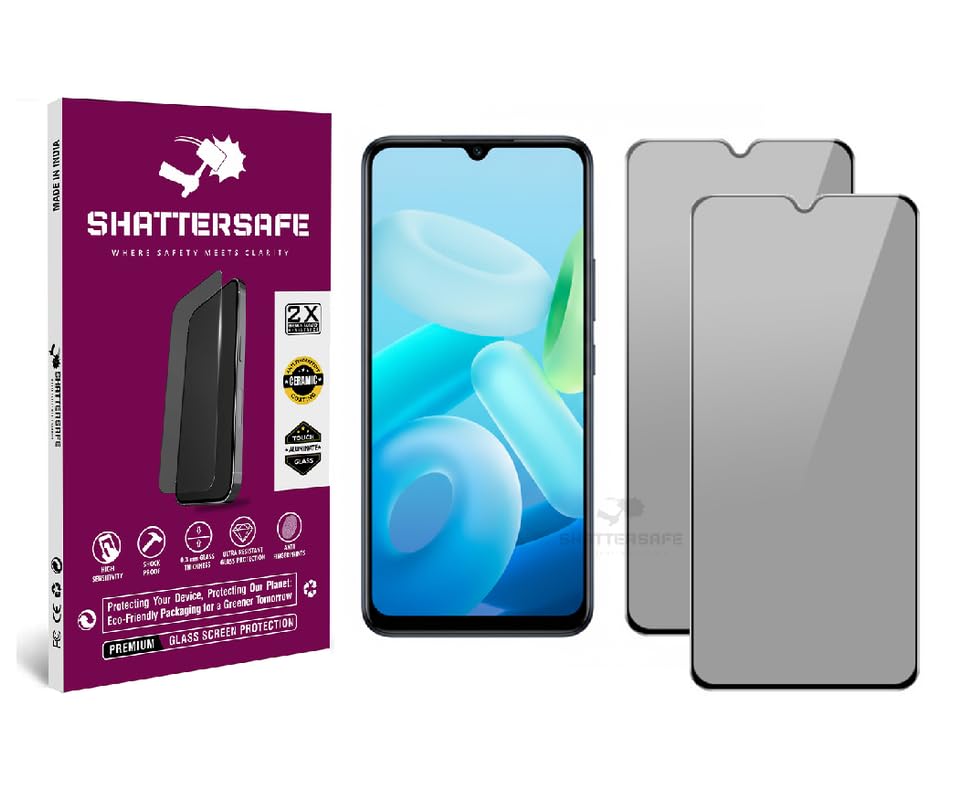 Image of Anti-Spy Privacy Tempered Glass Screen Protector Compatible For Vivo Y55 [Pack of 2]. 9H Hardness, Anti-Scratch, Edge-to-Edge Protection With Easy Installation Kit & Case Friendly Fit.
