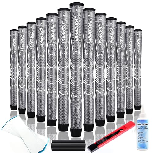 CHAMPKEY Comfortable Polyurethane Golf Grips 13 Pack with Full Repair Kits - Advanced Texture Control and Traction Golf Club Grips (Gray, Oversize)