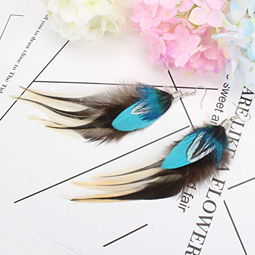 Native Feather Dangle Earrings for Women Long Peacock Boho Hook Earring - Image 4