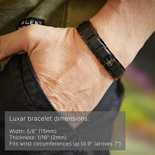 Luxar Men's Titanium Magnetic Therapy Linked Bracelet For Pain Relief | Double Magnet Strength With Powerful Rare-Earth Neodymium Magnets | Adjustable Length With Steel Resizing Tool (Brushed Black) #TOP1