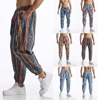 Wijde bedrukte hippie-herenbroek, joggingbroek met wijde pijpen en paisley-patroon, katoenen harembroek, hippiebroek met 3D-patroon, joggingbroek voor strand, yoga, joggen en dans, L