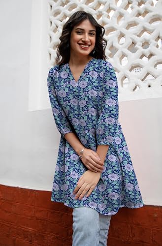 Image of Janasya Women's Georgette Floral Regular Tunic