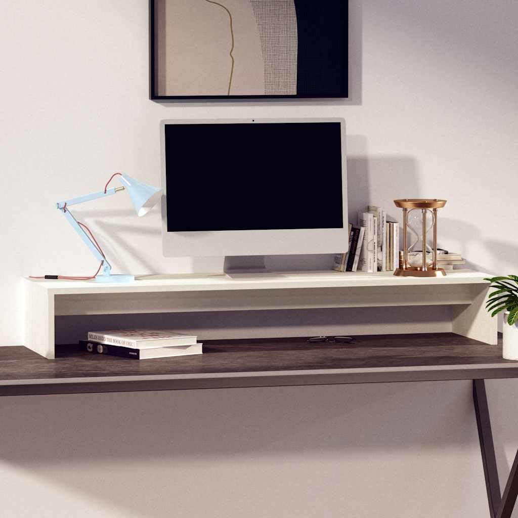Support moniteur blanc 100 x 27 x 15 cm bois massif pin