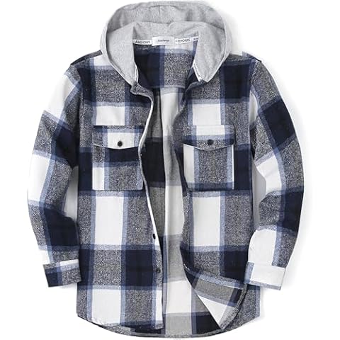 Aimehonpe Womens Fall Outfits Fashion Clothes Shackets Flannel Plaid Button Down Long Sleeve Shirts Jackets, BlueWhite, X-Large Cover