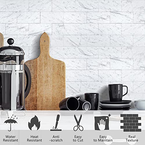 Stickgoo 100-Pieces Peel And Stick Backsplash Pvc Wall Tile, 6" X 3" Carrara White Subway Stick On Backsplash For Kitchen And Bathroom #TOP1