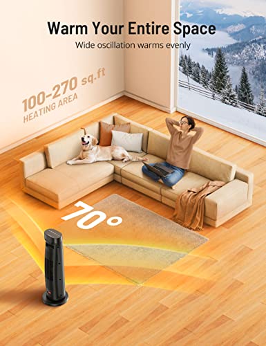 Space Heater, Paris Rhône 22” Space Heater For Large Room, 1500W Fast Heating Electric Indoor Heater, 70°Oscillating,12H Timer, Portable Heater With Overheat &Tip-Over Protection For Office Bedroom #TOP3