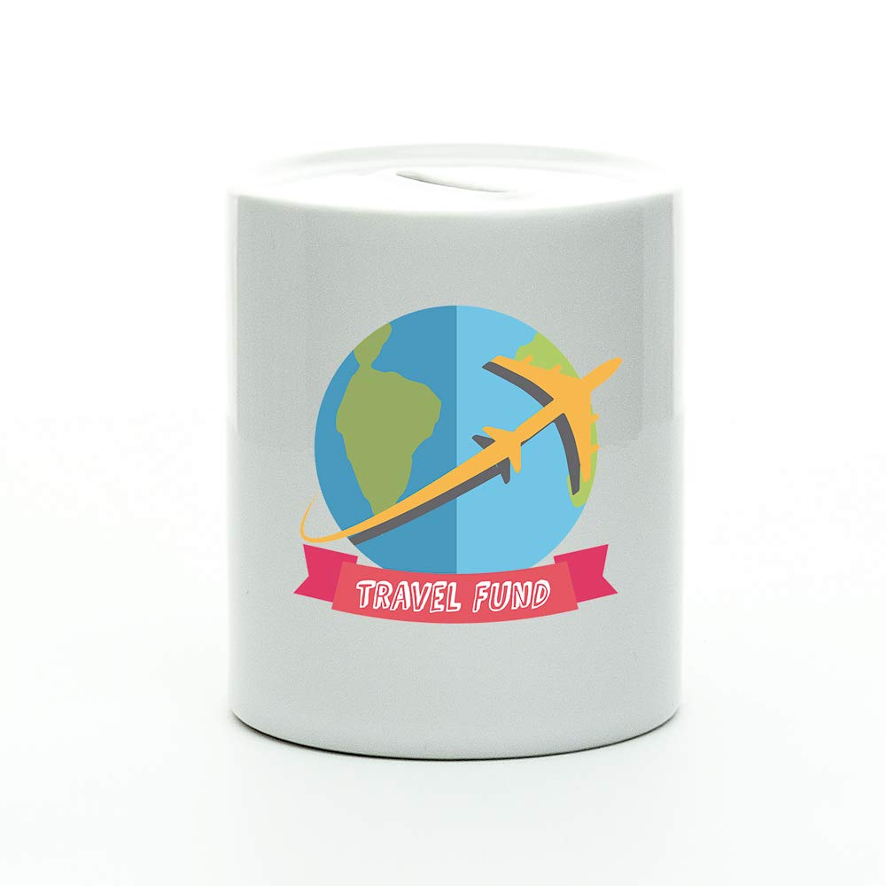 Gorgeous Gift House White Travel Fund Ceramic Money Box - Holiday Savings Gift - Travel Savings Jar - Travel Fund Piggy Bank
