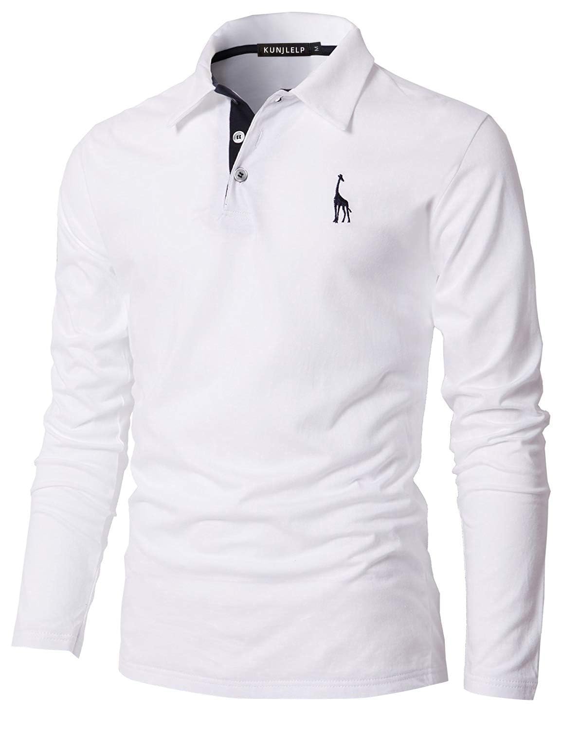 KUNJLELP 100% Cotone Polo da Uomo Manica Lunga Ricamo di Giraffa Maglietta Uniformi Polo da Lavoro per l'autunno e l'inverno