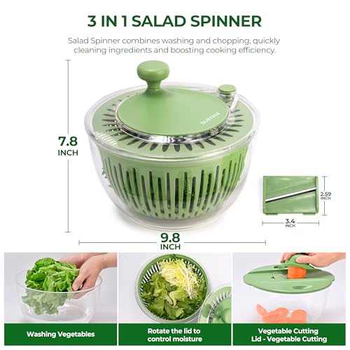 Image of SUSTEAS Salad Spinner Large, Lettuce Spinner with 5 Blade Slicer, 4.25Qt | Vegetable Wash Bowl, Fruits & Herb Lettuce Dryer with Egg Yolk Strainer for Efficient Salad Preparation and Food Washing