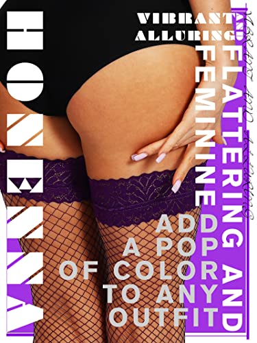 Image of HONENNA Fishnet Thigh High Stockings, 20+ Colors Silicone Lace Top Stay Up Nylons Tights for Woman, Size A-D