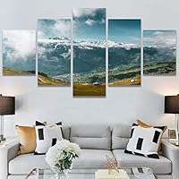 SIGNWIN 5 Panel Canvas Wall Art Modern Art Expressive Farmhouse/Country Landscape Mountain Top Multicolor Photography for Home Decorations Ready to Hang - 60
