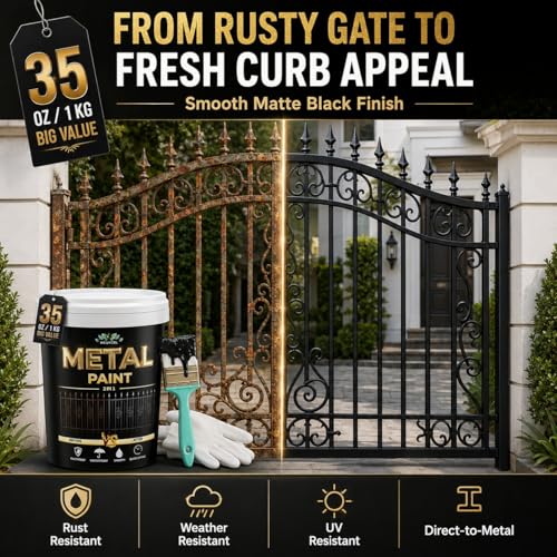Meuvcol Metal Paint, 35 Fl oz Rust Preventive & Weatherproof Protective Coating, Black Paint for Metal Surfaces, Water-Based Matte Interior/Exterior Paint for Railings, Fences, Gates & Furniture by Meuvcol - Image 2