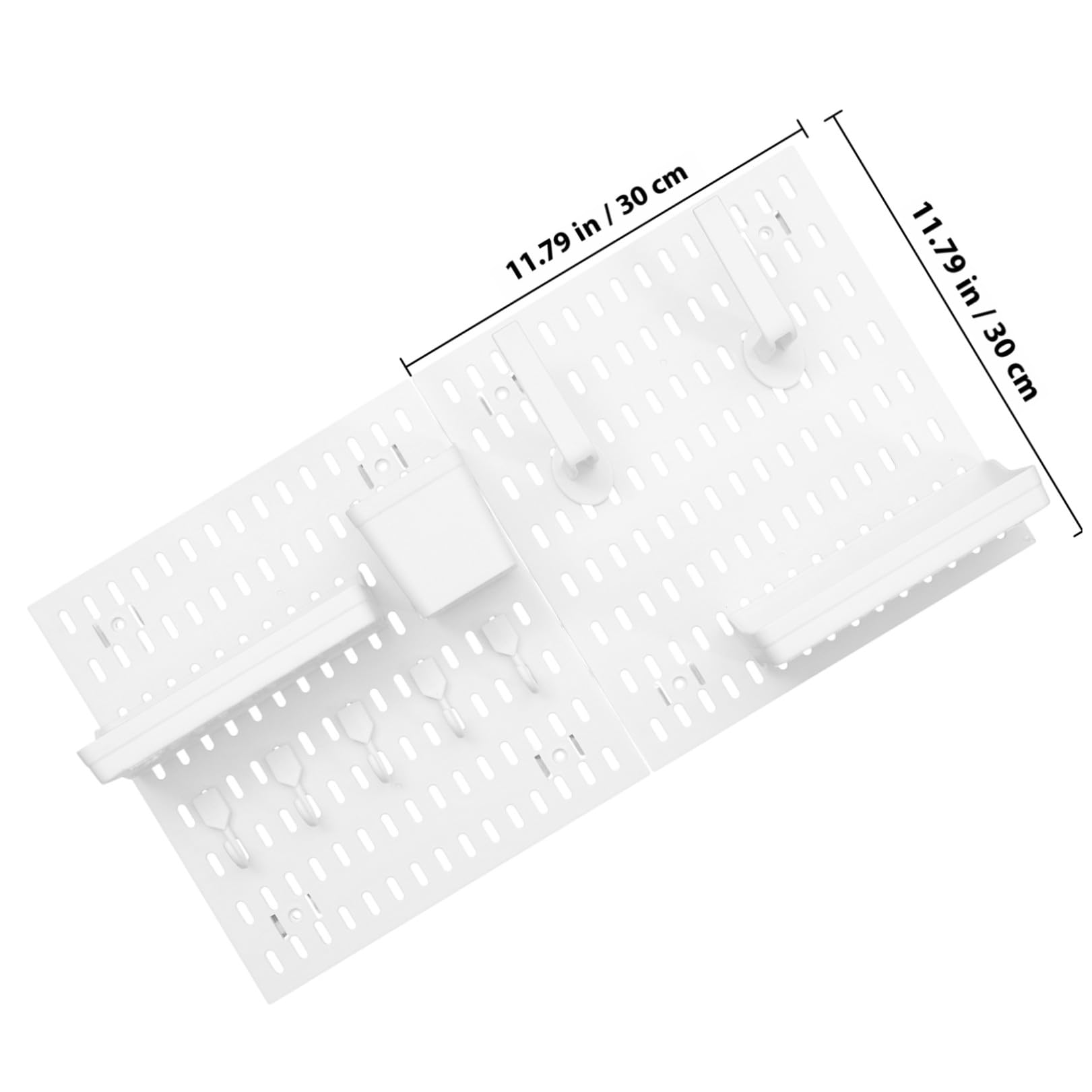 organizador de pared para cocina y baño, tablero perforado de plástico blanco, 1 juego con ganchos y estantes, instalación sin perforaciones, soporte de carga fuerte