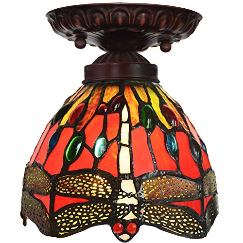Vidrieras Iluminación De Techo Lámpara De Techo Estilo Tiffany Lámpara De Libélula Roja Lámpara De Pasillo