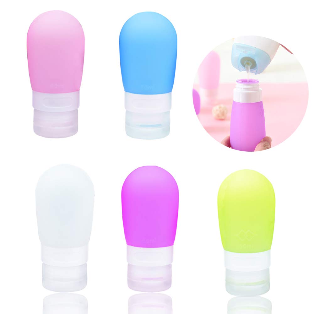 Portable Travel Bottles Set, Leak Proof Squeezable Silicon Tubes Travel Size Toiletries Containers, TSA Carry On Approved Refillable Travel Accessories for Shampoo Liquids 5 Pack (80ml)