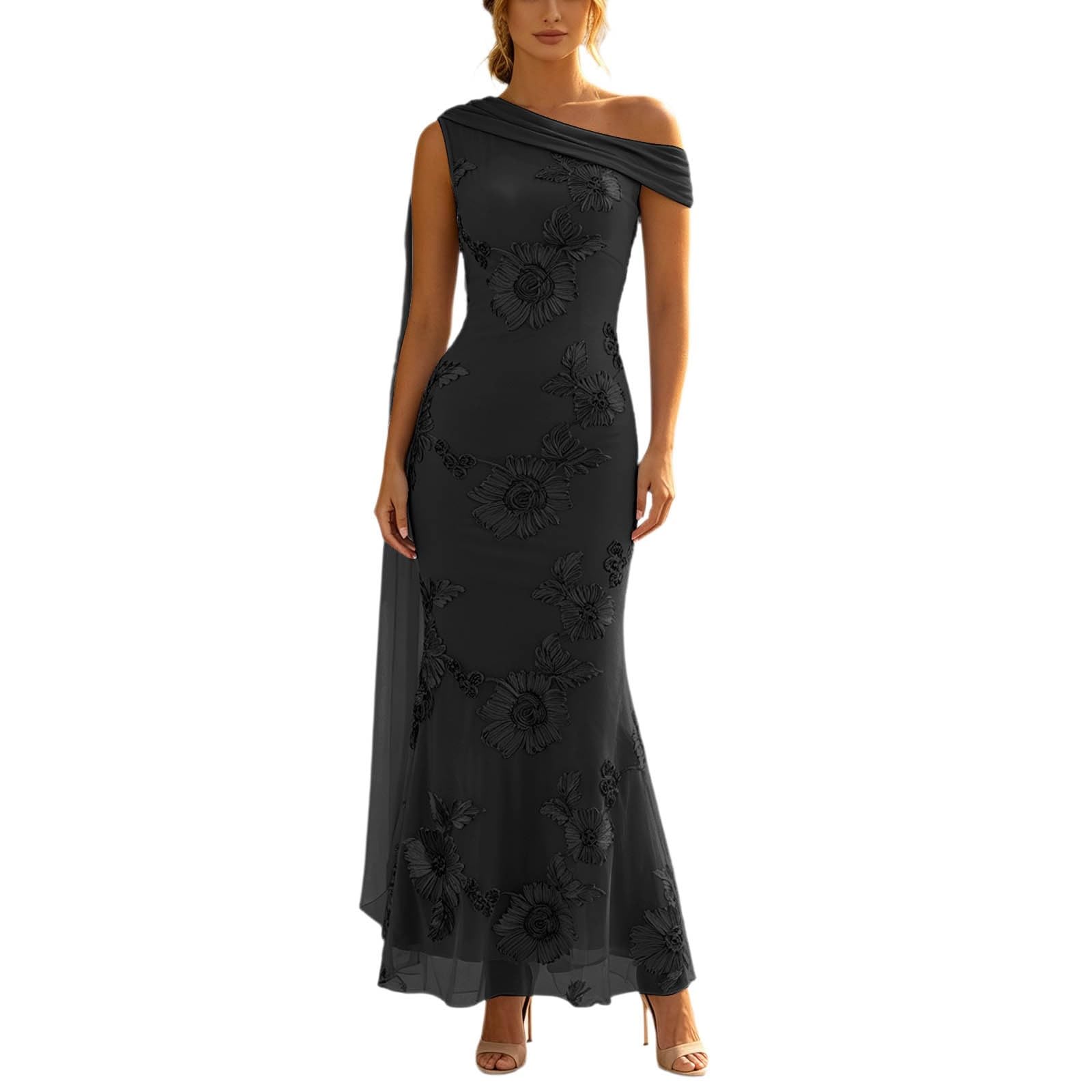 Vestido de verano para mujer, elegante, vestido de noche, asimétrico, encaje, gasa, cuello en V, vestido festivo, hasta la pantorrilla, vestido de dama de honor, manga corta, vestido de fiesta