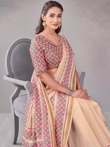 Image of Satrani Women's Chanderi Printed Saree with Unstitched Blouse Piece