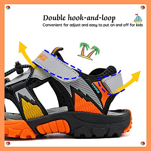 Vituofly Kids Sandals Boys Outdoor Hiking Sports Sandal Girls Pool Beach Shoes Summer Water Shoe Sneakers For Toddler Size 8.5 Grey Orange #TOP2