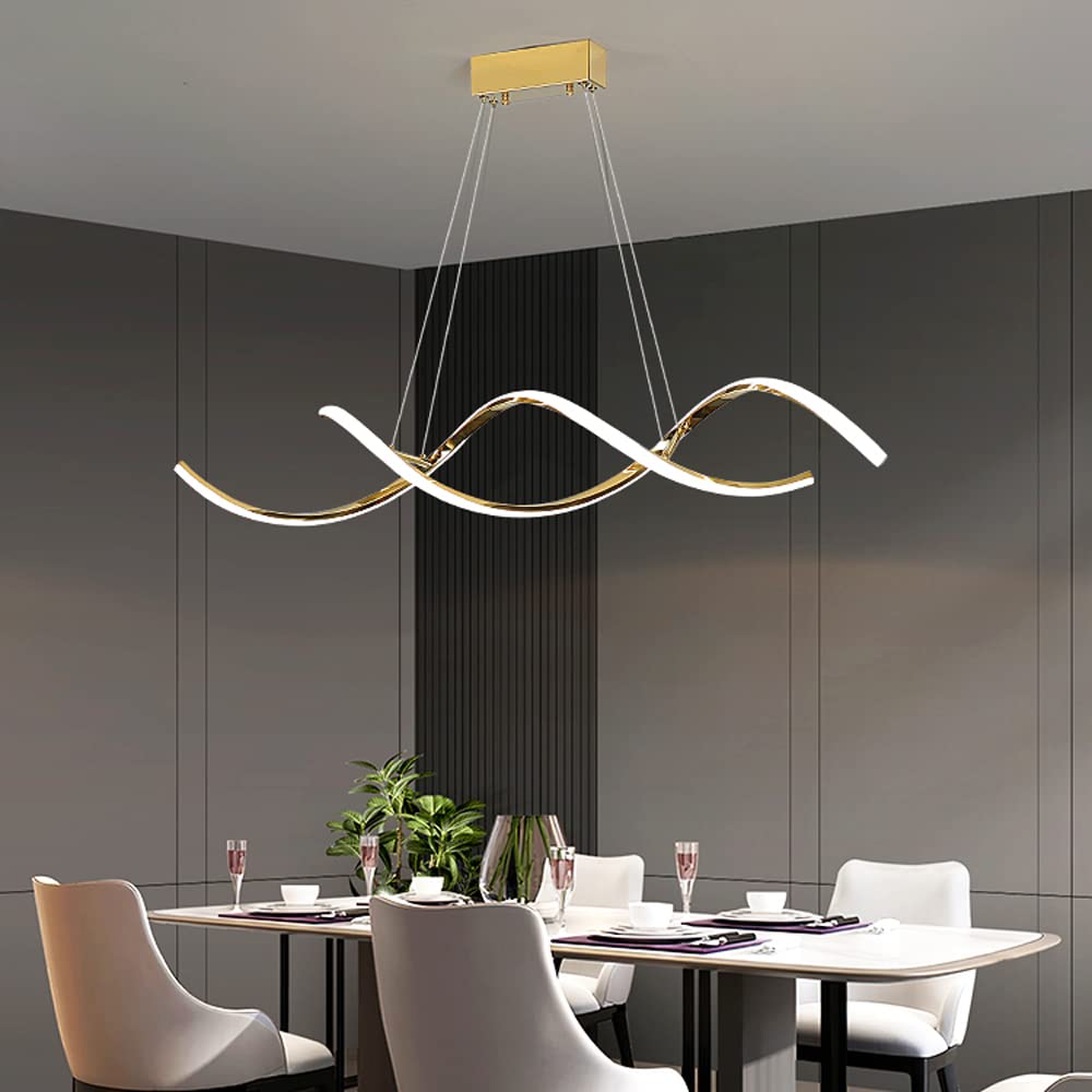 POKHDYE nowoczesna, elegancka oprawa oświetleniowa LED ze stali nierdzewnej w stylu spiralnym, do jadalni, kuchni, centralnej wyspy, korytarza lub baru, biała 6000 K, regulowana wysokość