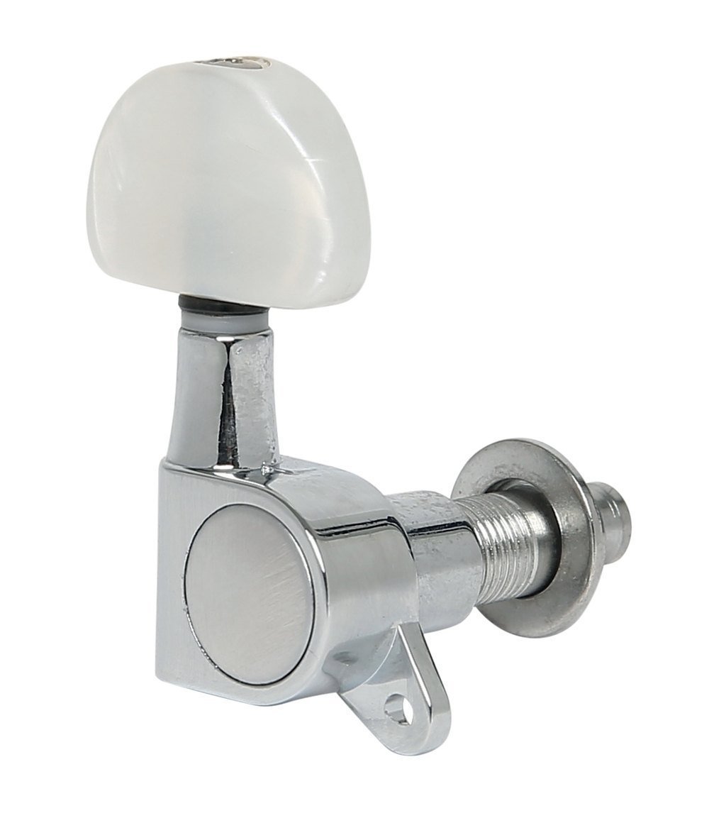 GEWA machine heads guitar, large Grover perloid button, angle 135°, chrome
