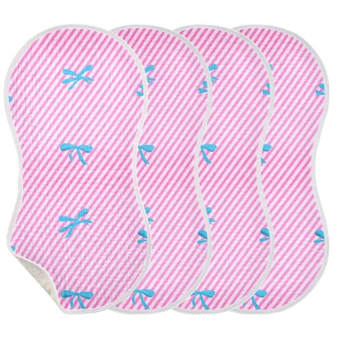 4 Pack Baby Burp Cloths, Soft Absorbent Burping Cloths for Babies, Cotton Milk Spit Up Rags, Large Size for Newborns, Baby Boys and Girls (Pink Stripe Bows)