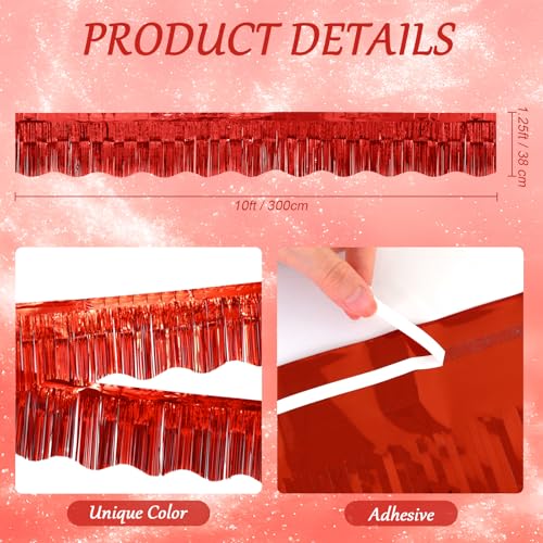 Image of LOLStar Red Foil Fringe Tinsel Garland, Tinsel Streamers Banner, 6 Pack | 60Ft Tinsel Streamers, Shiny Red Wall Hanging Tinsel Fringe Banners for Valentines Day, Parade Float, Christmas Party Decor