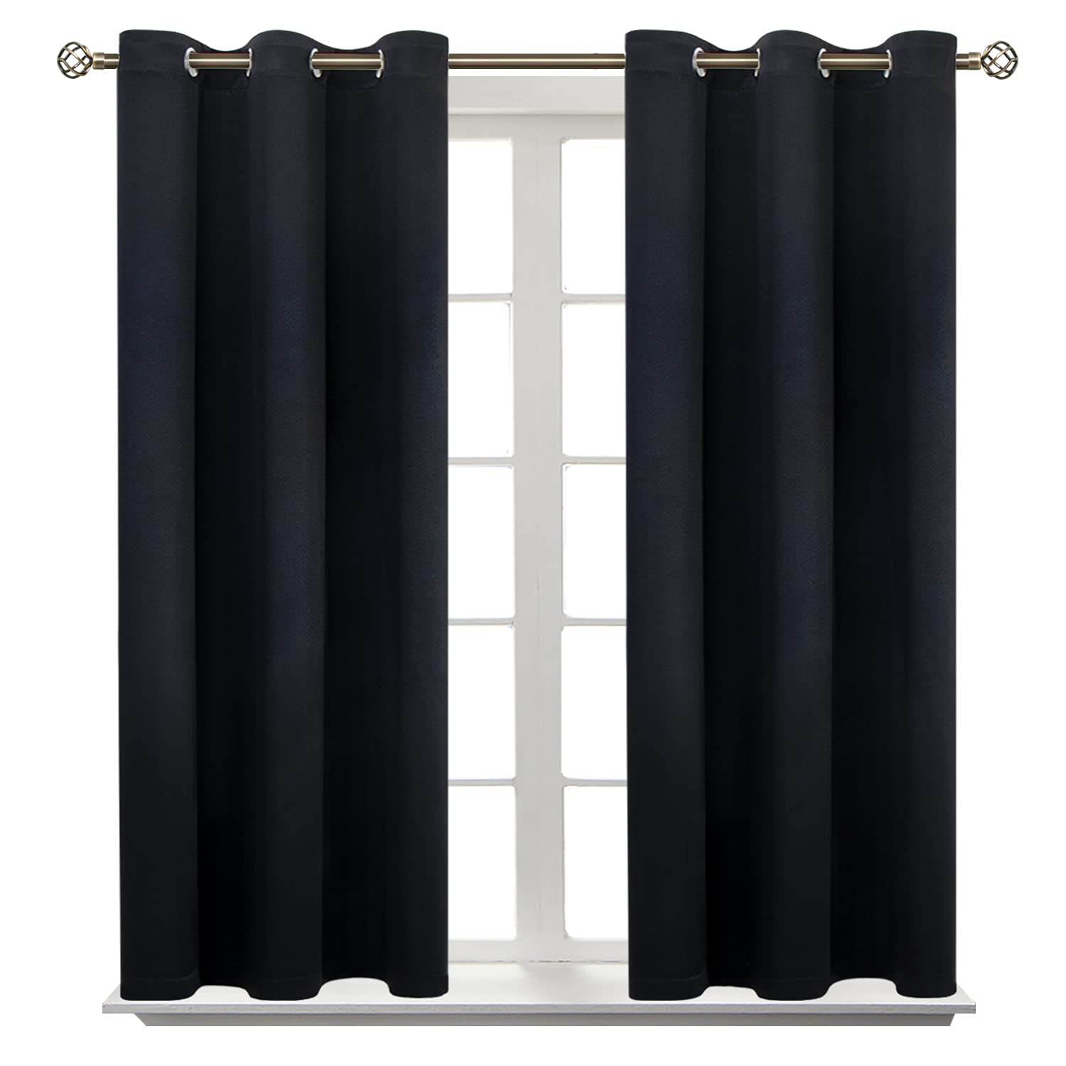 BGment Black Short Blackout Curtains for Small Windows, 38 x 45 Inch Thermal Insulated Tier Set of 2 Panels Sun Blocking Drapes for Kitchen Bedroom