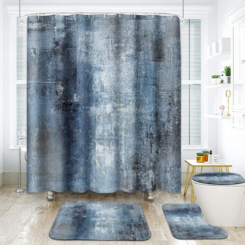 ArtSocket Blue Grey Abstract Bathroom Set with Shower Curtain and