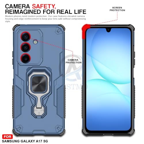 Image of AESTMO Armor Back Cover for Samsung Galaxy A17 / M17 / F17 5G | Ring Holder & Kickstand & Camera Protection in-Built | 360 Degree Protection Back Case Cover (Blue)