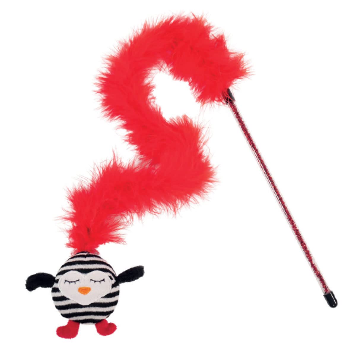 Rosewood Striped Penguin Feather Teaser Cat Toy Red