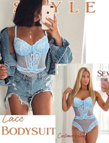 Image of Avidlove Women Sexy Lingerie Sheer Lace Bodysuit V Neck Teddy Lingerie One Piece Mini Babydoll