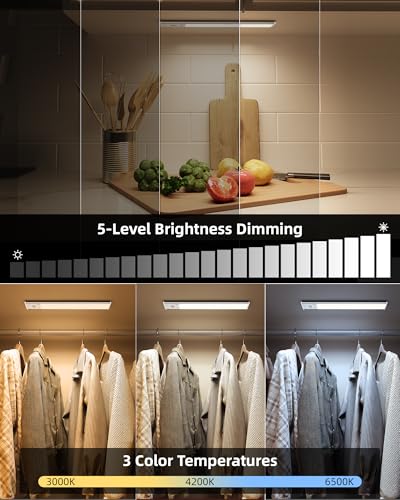 Image of EZVALO 10inch Under Cabinet Lighting, 2500mAh Rechargeable Motion Sensor Lights Indoor with 3 Color Temps, 2 Pack Magnetic Closet Light, 80 LED Dimmable Under Counter Lights for Kitchen, Shelf, Stair